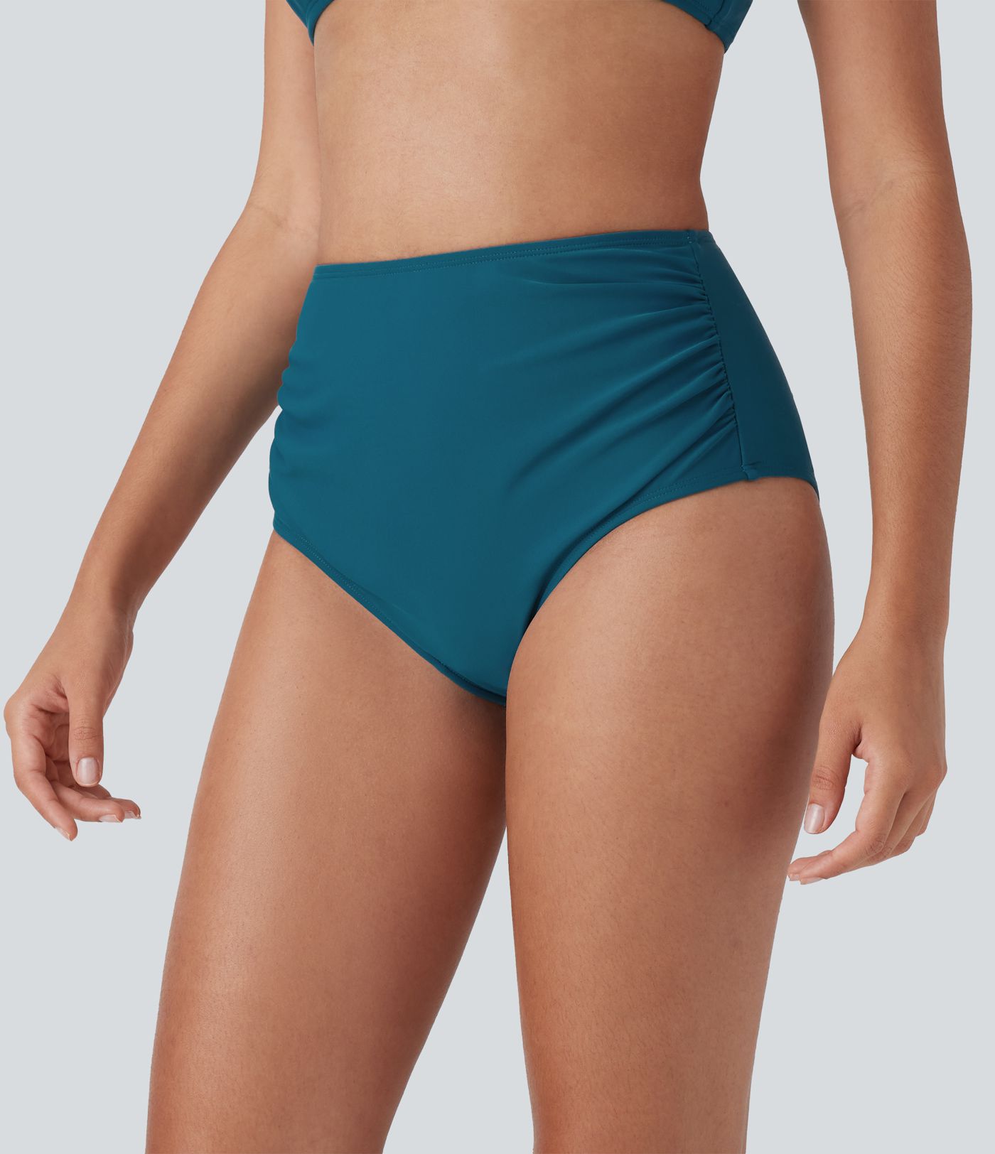 Braguitas de bikini de talle alto, fruncidas y moldeadoras del abdomen