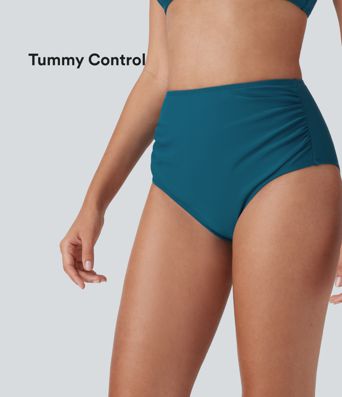 High Waisted Tummy Control Ruched Bikini Bottom Swimsuit