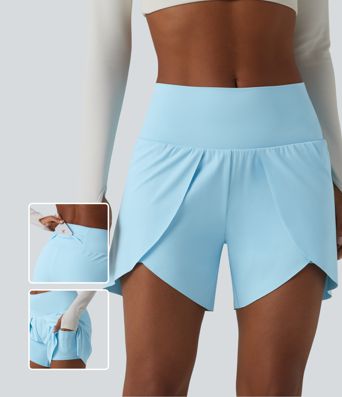 SoftlyZero™ Airy Mid Rise 2-in-1 Tulip Hem Cool Touch Yoga Shorts 5'' with Pockets