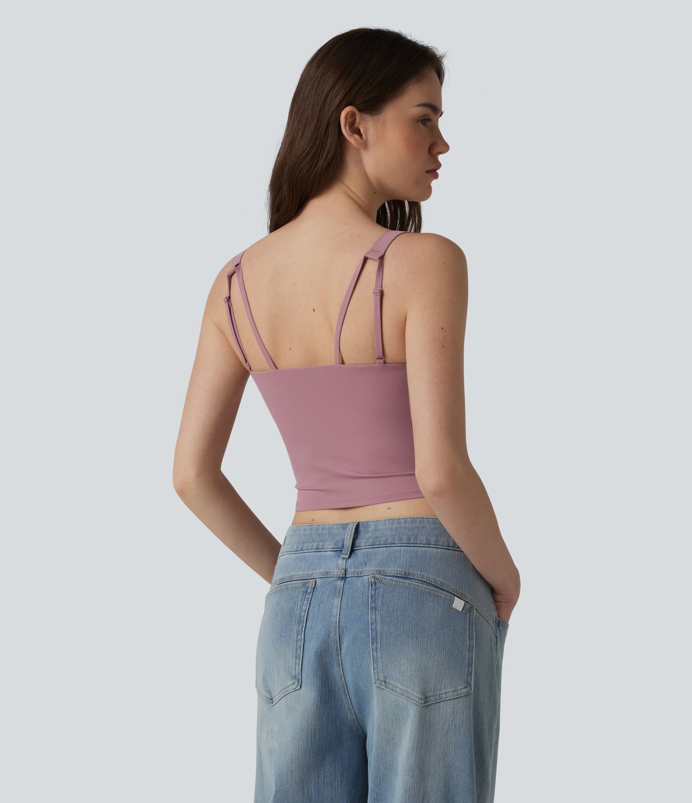 Ribbed Knit Cool Touch Anti-odor Adjustable Straps Built-in Bra Casual Tank Top-UPF40+ Ribbed Knit Cool Touch Anti-odor Adjustable Straps Built-in Bra Casual Tank Top-UPF40+
