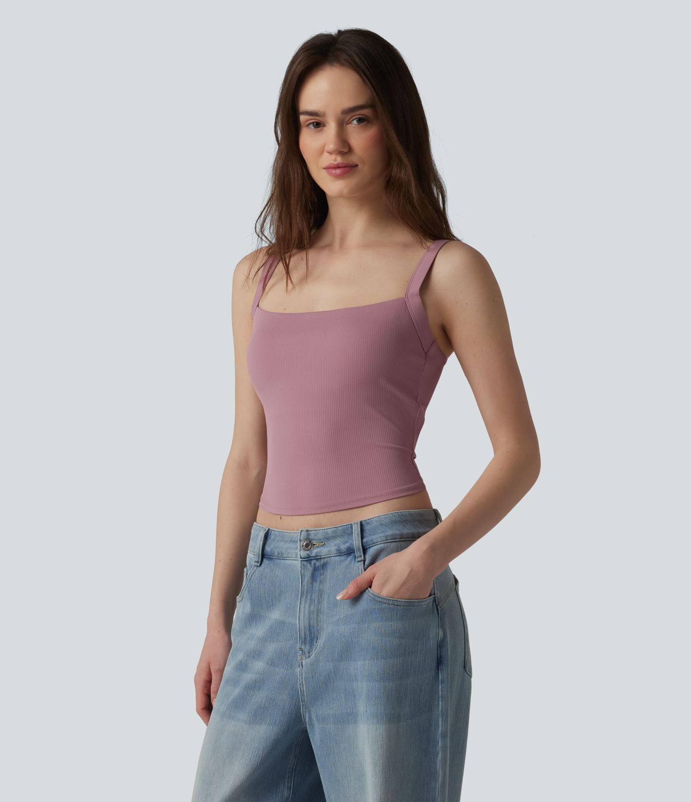 Ribbed Knit Cool Touch Anti-odor Adjustable Straps Built-in Bra Casual Tank Top-UPF40+ Ribbed Knit Cool Touch Anti-odor Adjustable Straps Built-in Bra Casual Tank Top-UPF40+