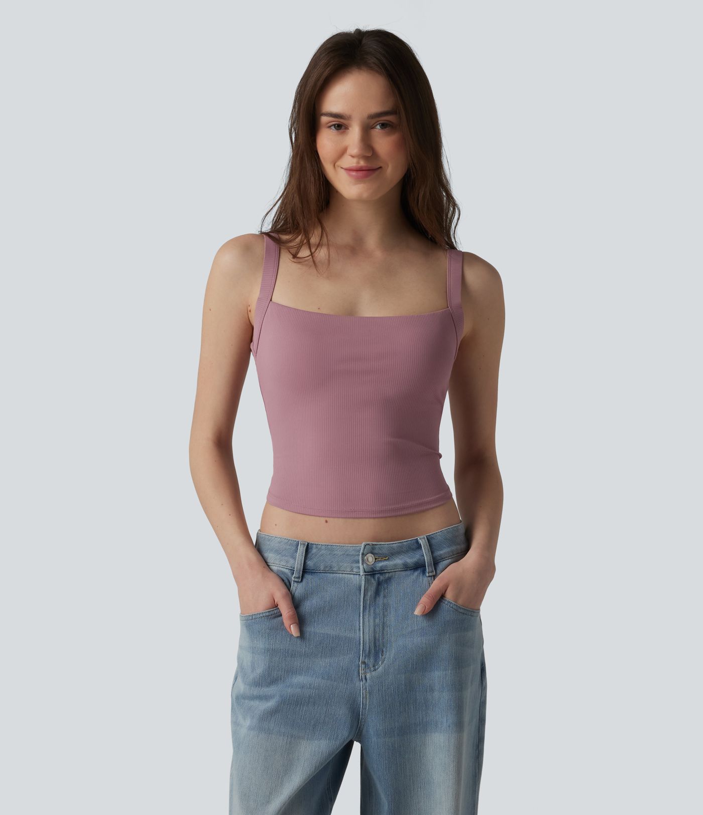 Ribbed Knit Cool Touch Anti-odor Adjustable Straps Built-in Bra Casual Tank Top-UPF40+ Ribbed Knit Cool Touch Anti-odor Adjustable Straps Built-in Bra Casual Tank Top-UPF40+
