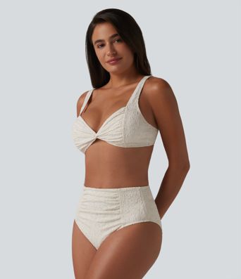 Gerafftes Bikini-Set aus Jacquard-Stoff mit verstellbaren Trägern und Bauchkontrolle