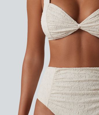 Gerafftes Bikini-Set aus Jacquard-Stoff mit verstellbaren Trägern und Bauchkontrolle