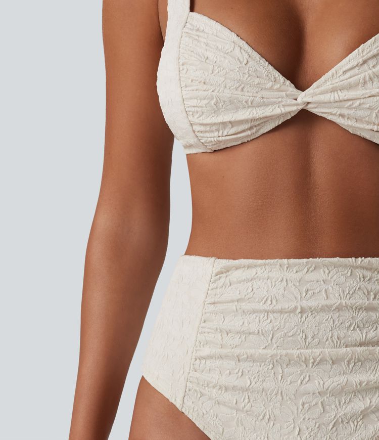 Gerafftes Bikini-Set aus Jacquard-Stoff mit verstellbaren Trägern und Bauchkontrolle