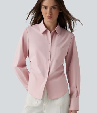 Long Sleeve Curved Hem Casual Shirt with Pocket