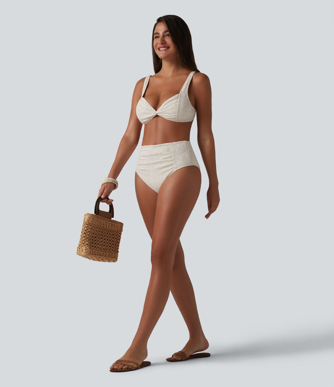 Gerafftes Bikini-Set aus Jacquard-Stoff mit verstellbaren Trägern und Bauchkontrolle