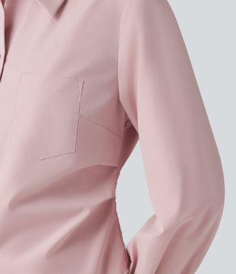 Long Sleeve Curved Hem Casual Shirt with Pocket