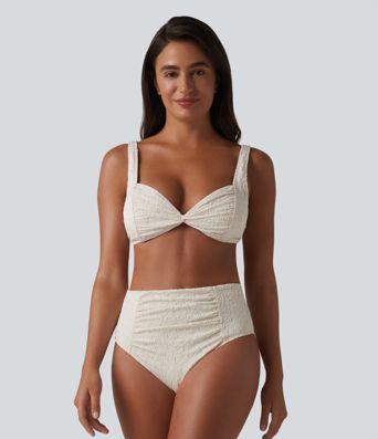 Ensemble bikini jacquard ventre plat bretelles réglables détail torsadé et froncé Ensemble bikini jacquard ventre plat bretelles réglables détail torsadé et froncé