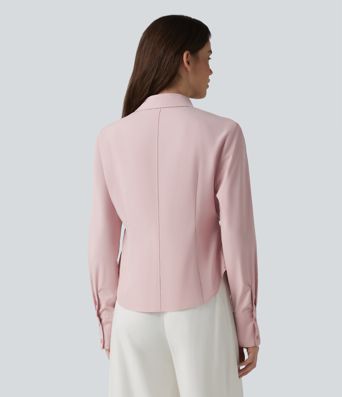 Long Sleeve Curved Hem Casual Shirt with Pocket