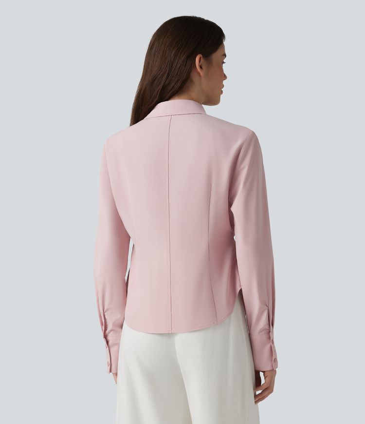 Long Sleeve Curved Hem Casual Shirt with Pocket