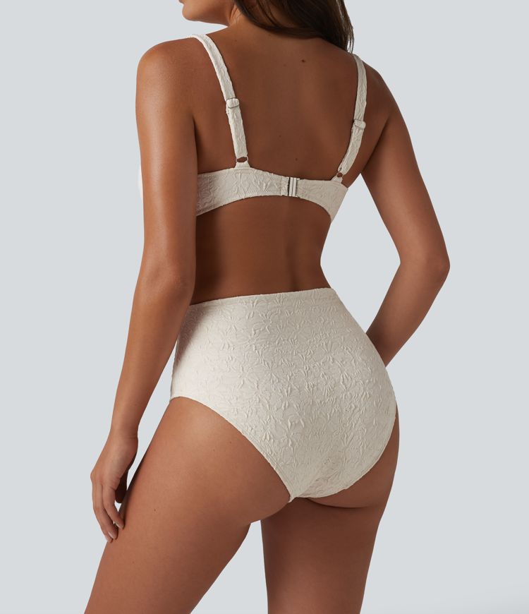 Gerafftes Bikini-Set aus Jacquard-Stoff mit verstellbaren Trägern und Bauchkontrolle