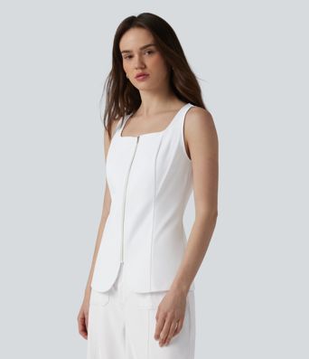 DayStretch Square Neck Zipper Work Tank Top