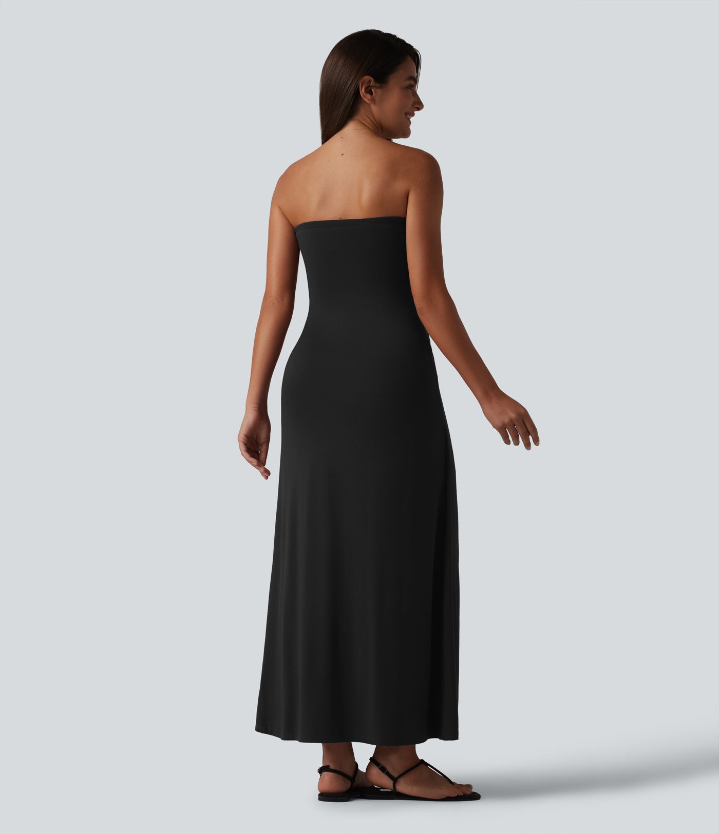 Tube Ruched Built-in Bra Maxi Casual Dress with Pockets