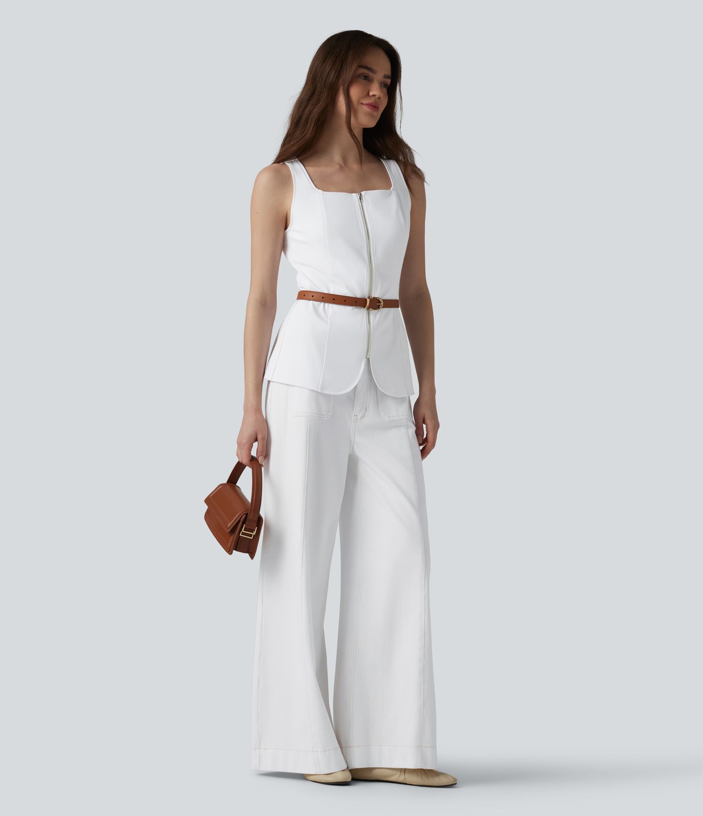 DayStretch Square Neck Zipper Work Tank Top