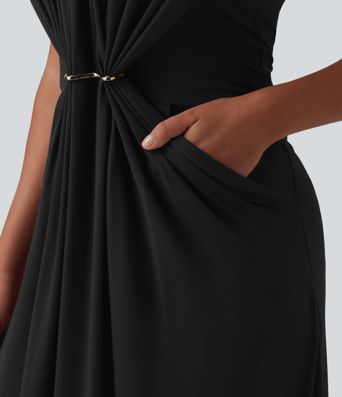 Tube Ruched Built-in Bra Maxi Casual Dress with Pockets