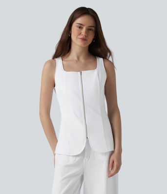 DayStretch Square Neck Zipper Work Tank Top