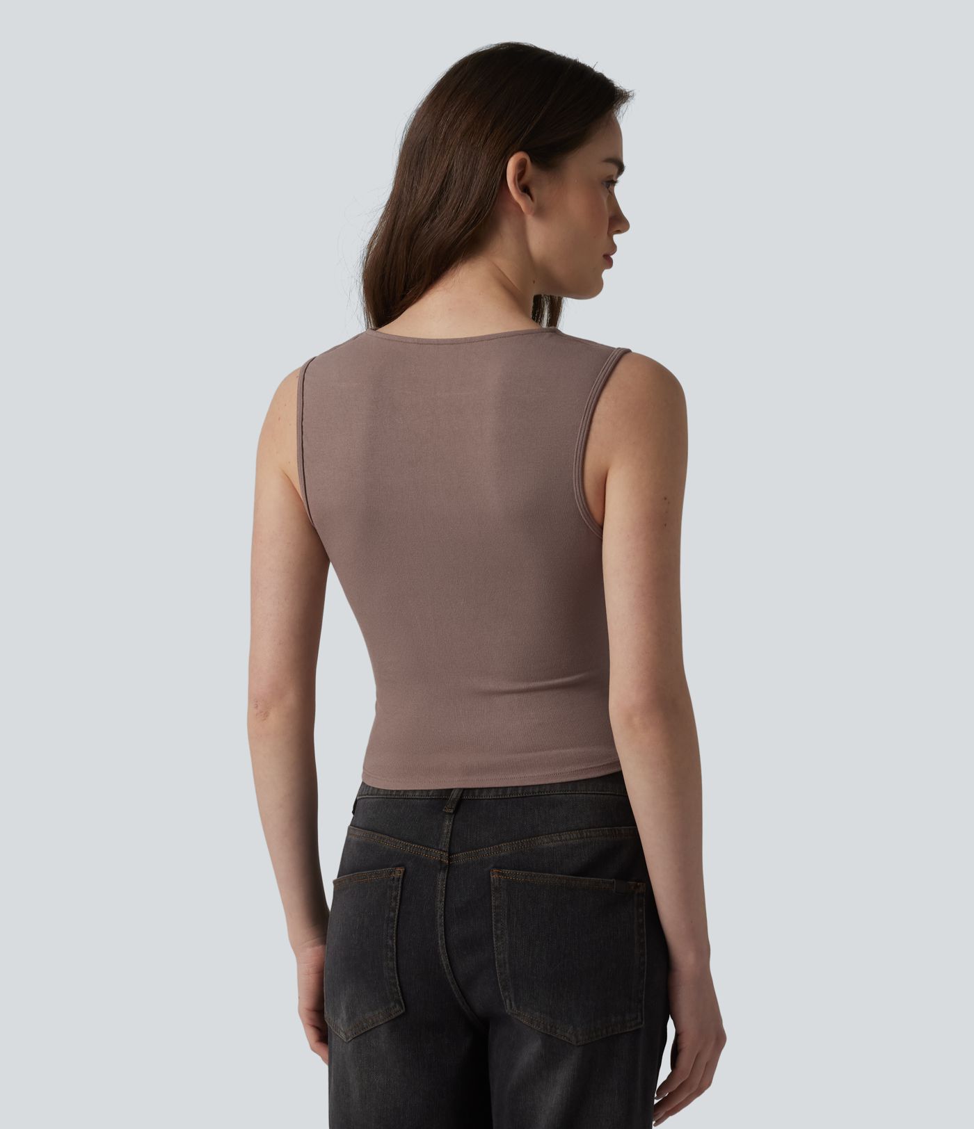 Ribbed Knit V-neck Crossover Ruched Casual Tank Top