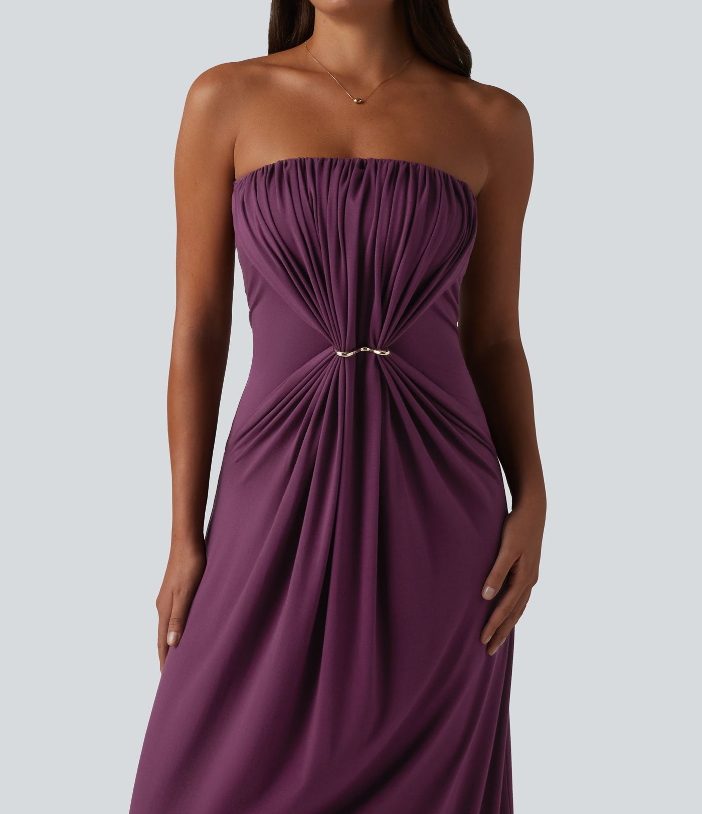 Tube Ruched Built-in Bra Maxi Casual Dress with Pockets