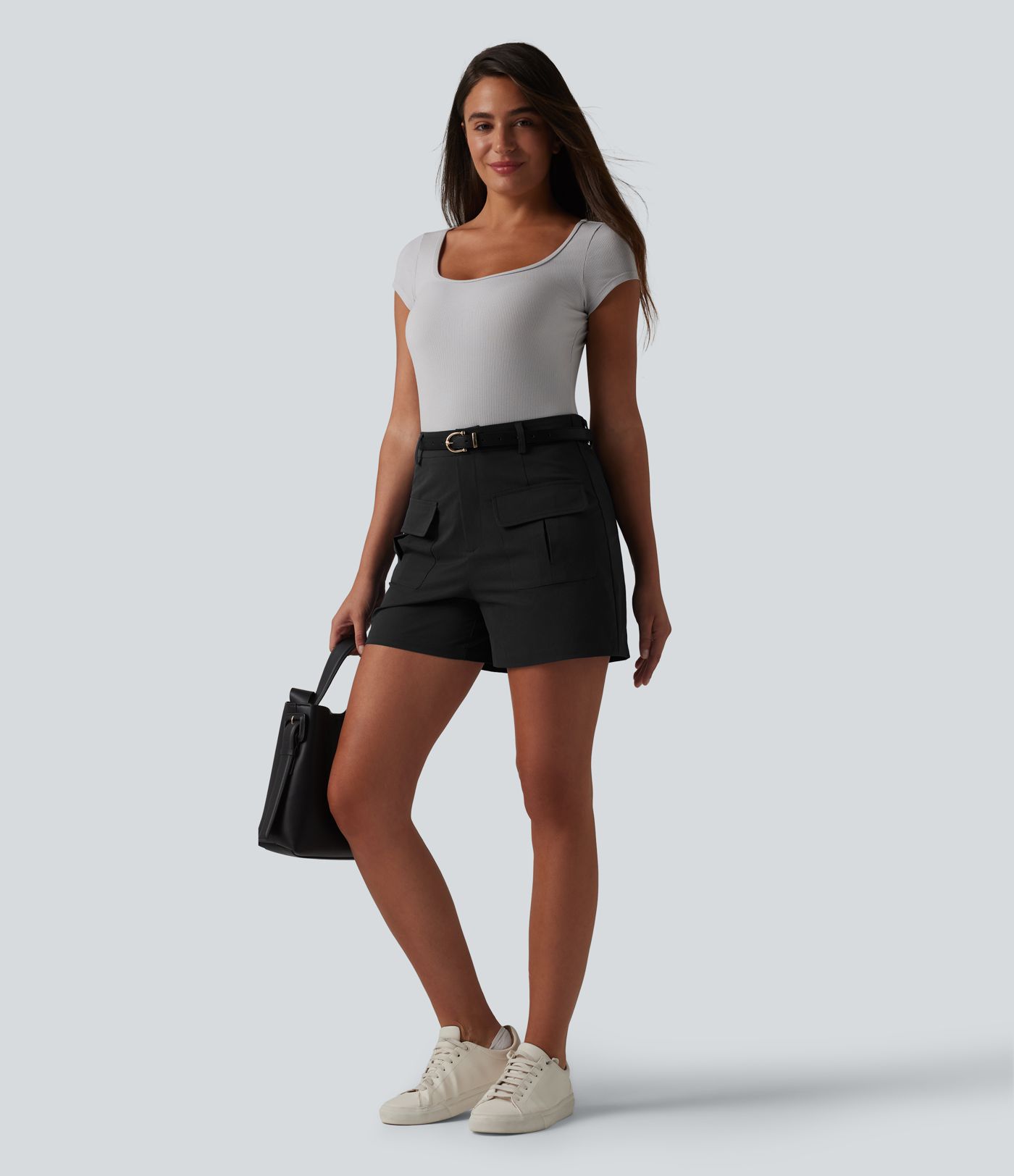 Mid Rise Stretchy Poplin Work Shorts 4'' with Pockets Mid Rise Stretchy Poplin Work Shorts 4'' with Pockets