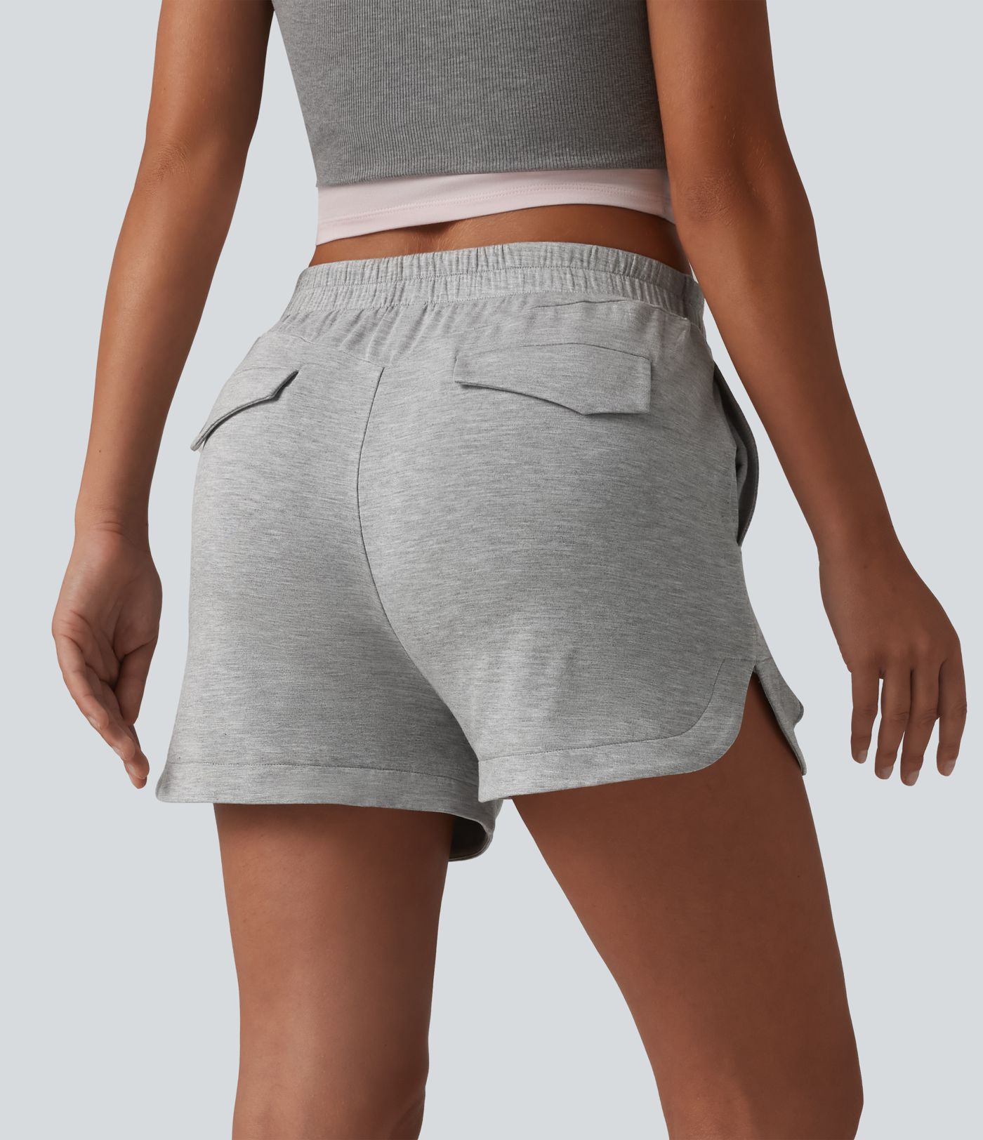 Mid Rise Pintuck Curved Hem Casual Shorts 3'' with Pockets