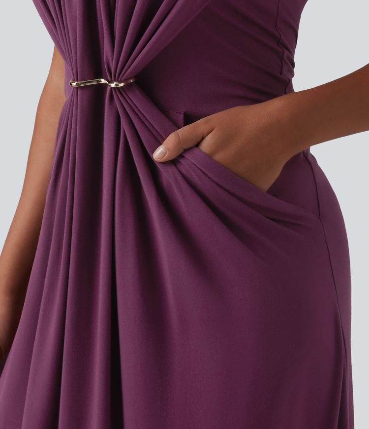 Tube Ruched Built-in Bra Maxi Casual Dress with Pockets