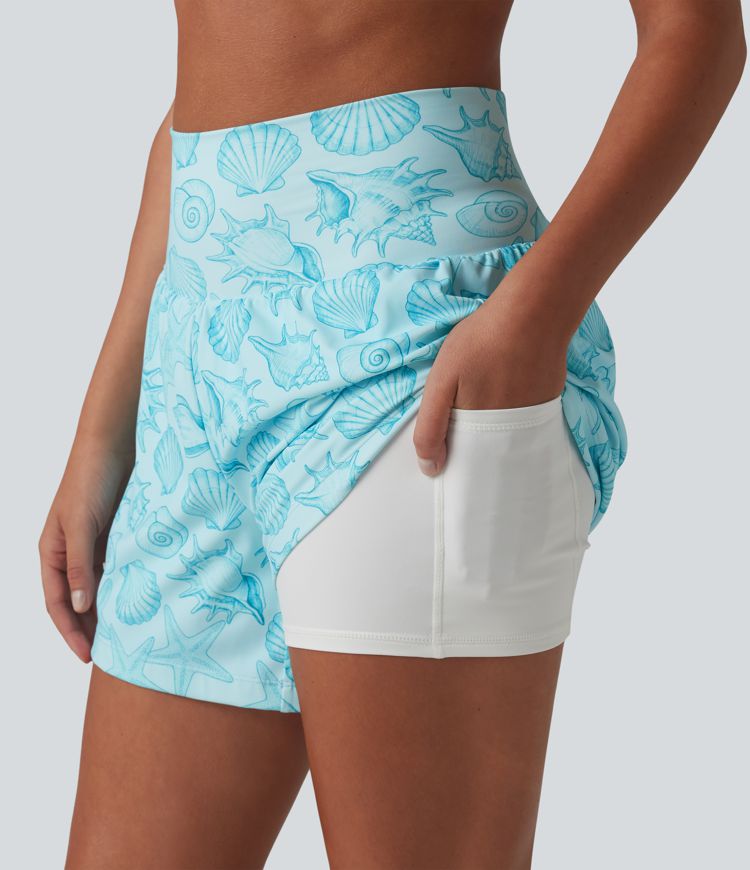 High Waisted 2-in-1 Seashell Shorts 5'' with Pockets