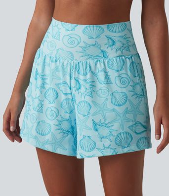 High Waisted 2-in-1 Seashell Shorts 5'' with Pockets