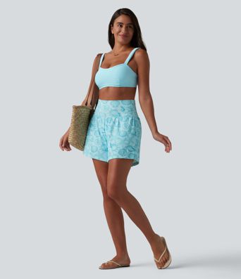High Waisted 2-in-1 Seashell Shorts 5'' with Pockets