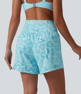 High Waisted 2-in-1 Seashell Shorts 5'' with Pockets