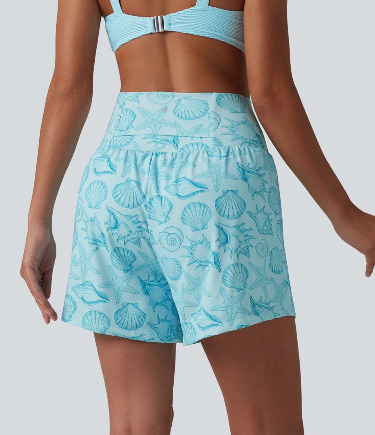 High Waisted 2-in-1 Seashell Shorts 5'' with Pockets