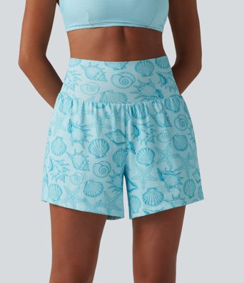 High Waisted 2-in-1 Seashell Shorts 5'' with Pockets