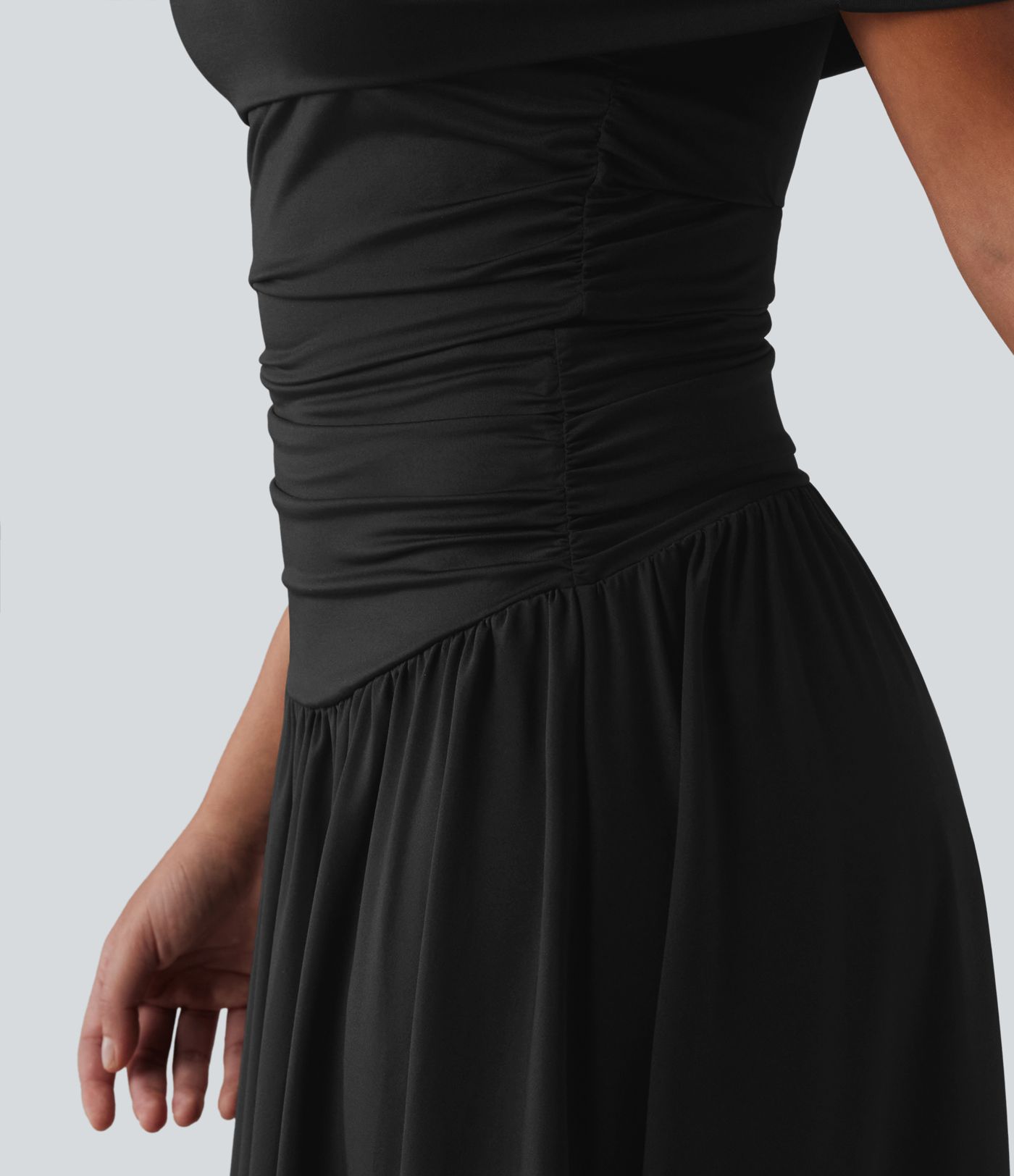 Off-shoulder Tummy Control Ruched Built-in Bra Maxi Flowy Casual Dress