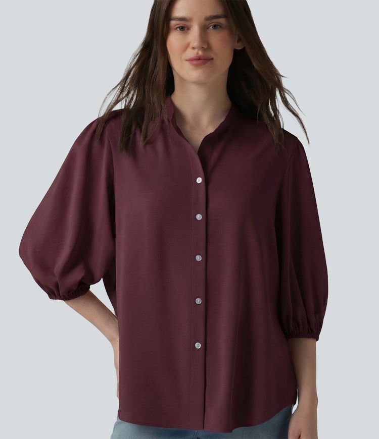 3/4 Puff Sleeve Casual Shirt
