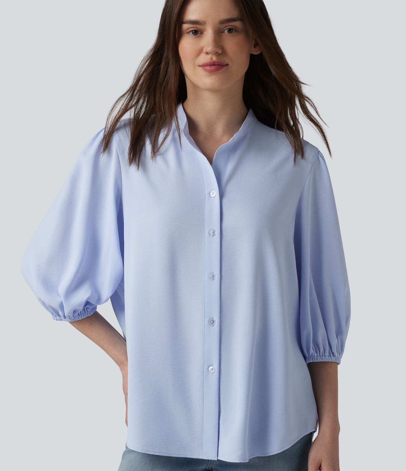 Chemise décontractée manches 3/4 bouffantes