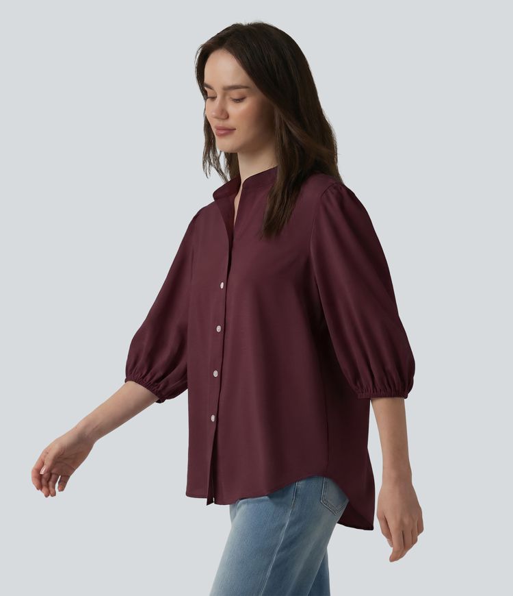 3/4 Puff Sleeve Casual Shirt