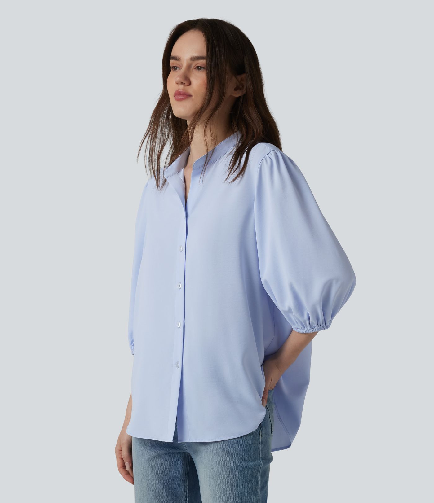 Chemise décontractée manches 3/4 bouffantes