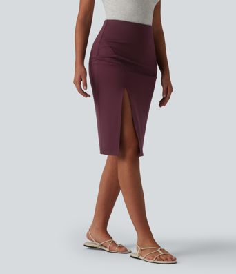 Lässiger, figurbetonter Midirock mit hohem Bund - knielang