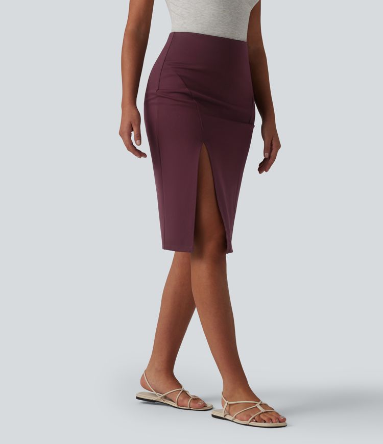 Lässiger, figurbetonter Midirock mit hohem Bund - knielang