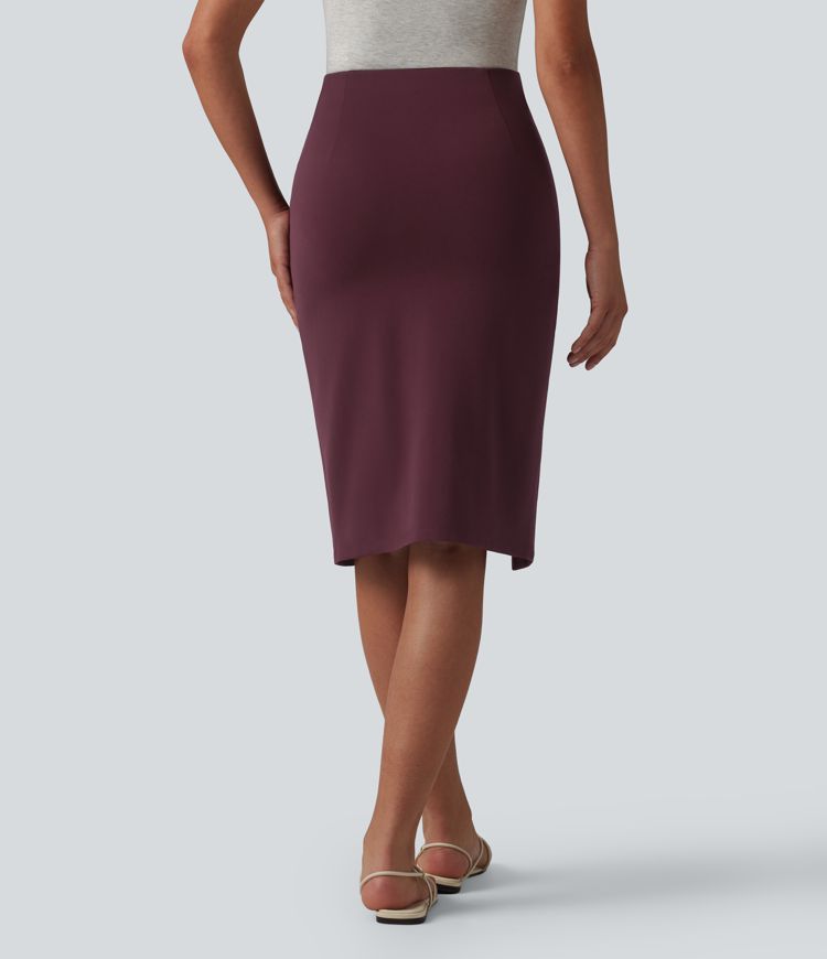 Lässiger, figurbetonter Midirock mit hohem Bund - knielang