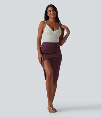 Lässiger, figurbetonter Midirock mit hohem Bund - knielang