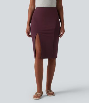 Lässiger, figurbetonter Midirock mit hohem Bund - knielang