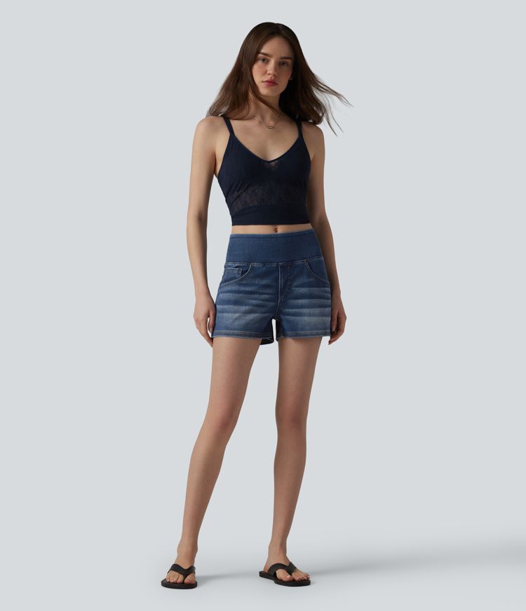 Halara Flex™ Mid Rise Draped Lyocell Washed Denim Casual Shorts 3.5'' with Pockets