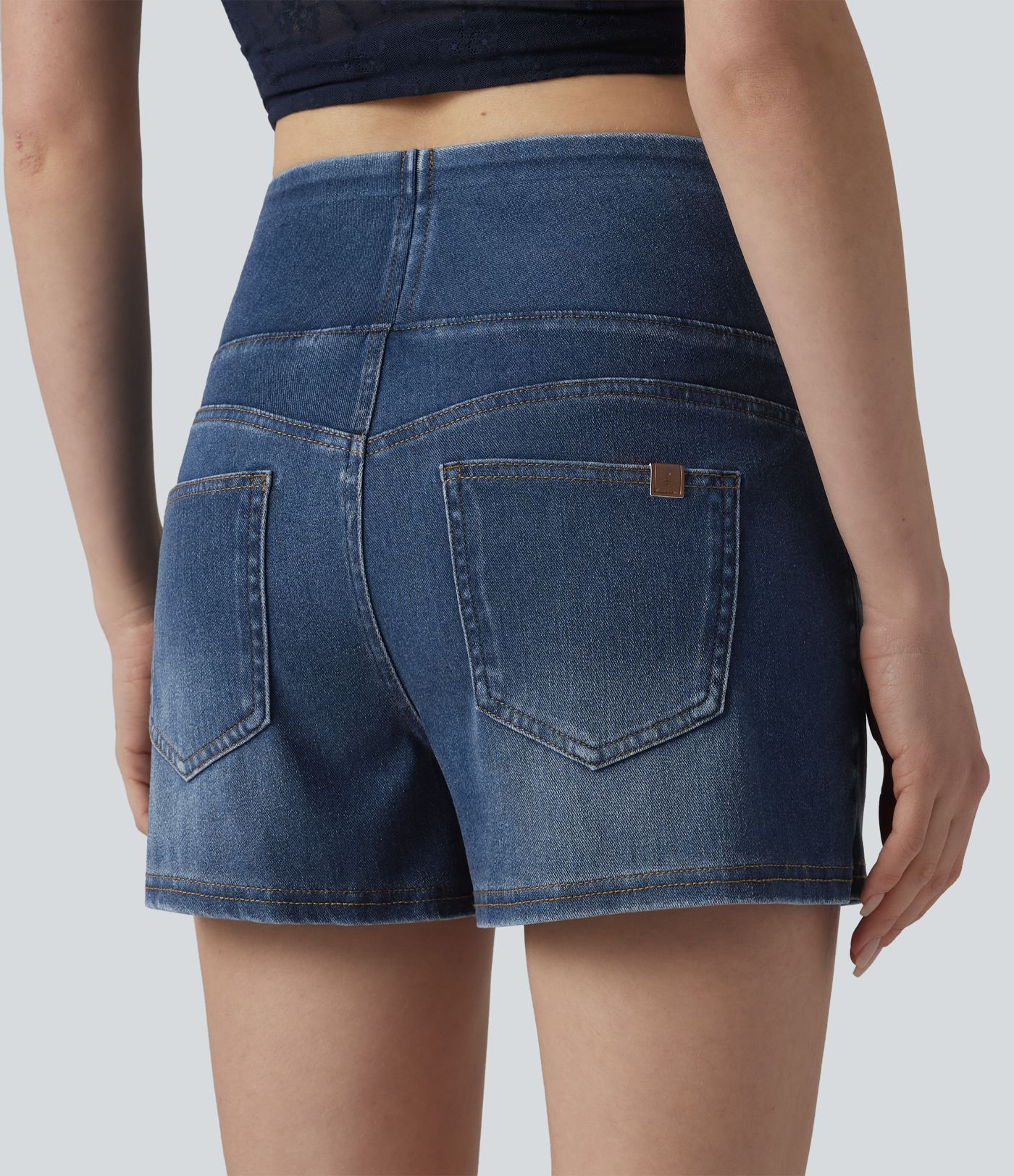 Halara Flex™ Mid Rise Draped Lyocell Washed Denim Casual Shorts 3.5'' with Pockets