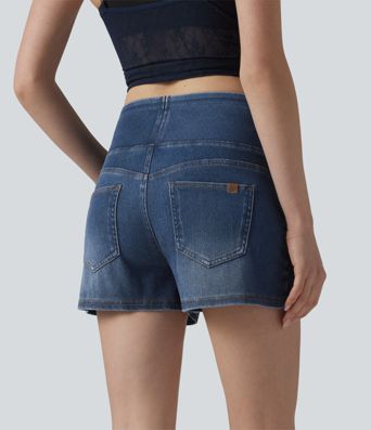 Halara Flex™ Mid Rise Draped Lyocell Washed Denim Casual Shorts 3.5'' with Pockets