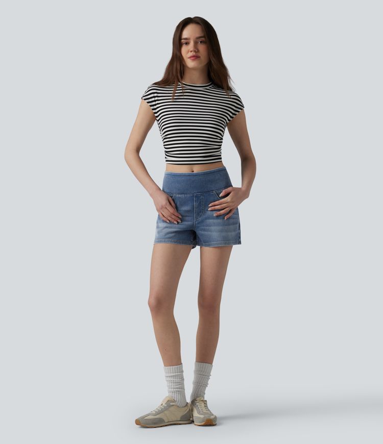 Halara Flex™ - Casual shorts in washed lyocell denim with a mid-rise waist and multiple pockets - 8.9 cm