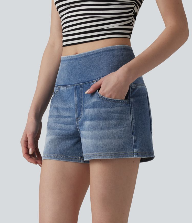 Halara Flex™ - Casual shorts in washed lyocell denim with a mid-rise waist and multiple pockets - 8.9 cm