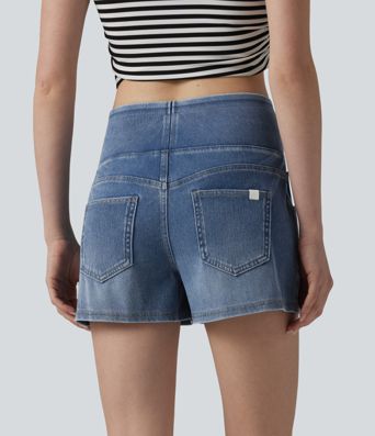 Halara Flex™ - Casual shorts in washed lyocell denim with a mid-rise waist and multiple pockets - 8.9 cm