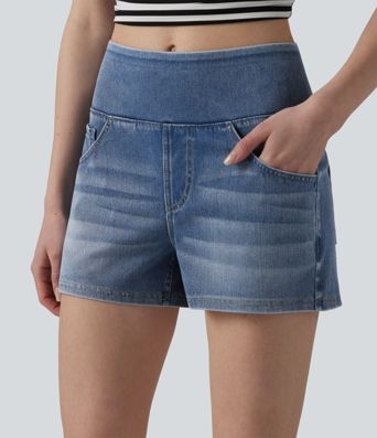 Halara Flex™ - Casual shorts in washed lyocell denim with a mid-rise waist and multiple pockets - 8.9 cm