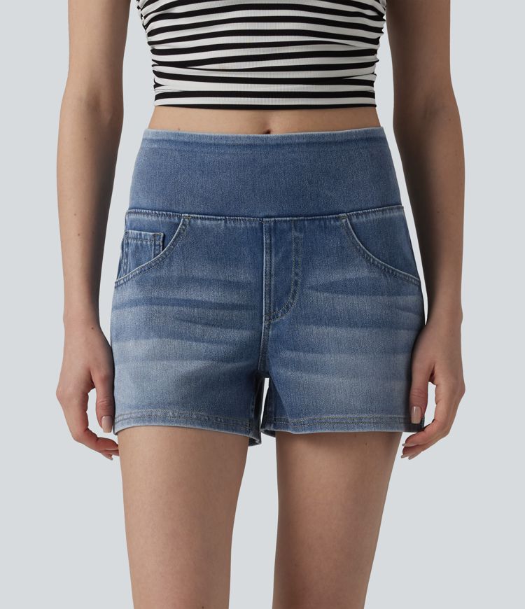 Halara Flex™ - Casual shorts in washed lyocell denim with a mid-rise waist and multiple pockets - 8.9 cm
